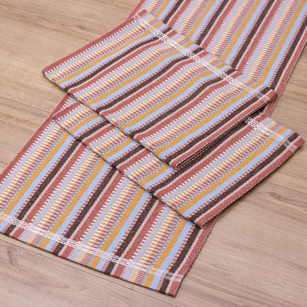 Jogo de Passadeira Zurick Listrado com 3 peças - Azul, Mostarda e Terracota