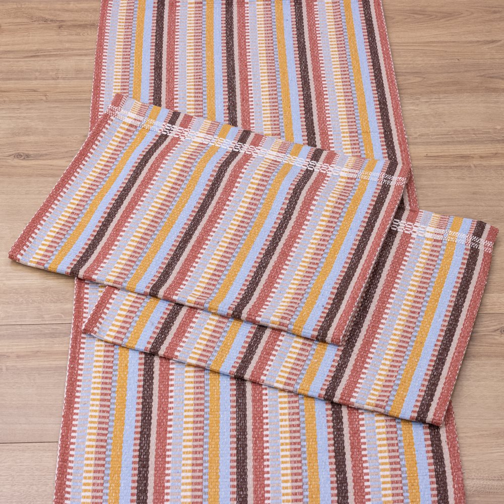 Jogo de Passadeira Zurick Listrado com 3 peças - Azul, Mostarda e Terracota