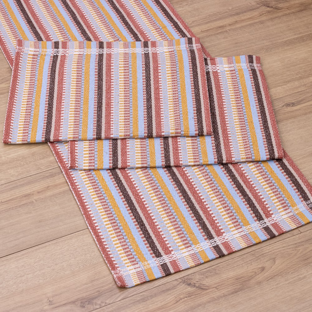 Jogo de Passadeira Zurick Listrado com 3 peças - Azul, Mostarda e Terracota