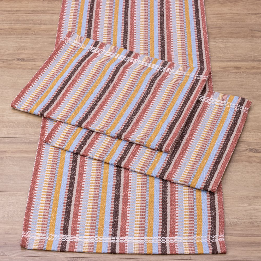 Jogo de Passadeira Zurick Listrado com 3 peças - Azul, Mostarda e Terracota