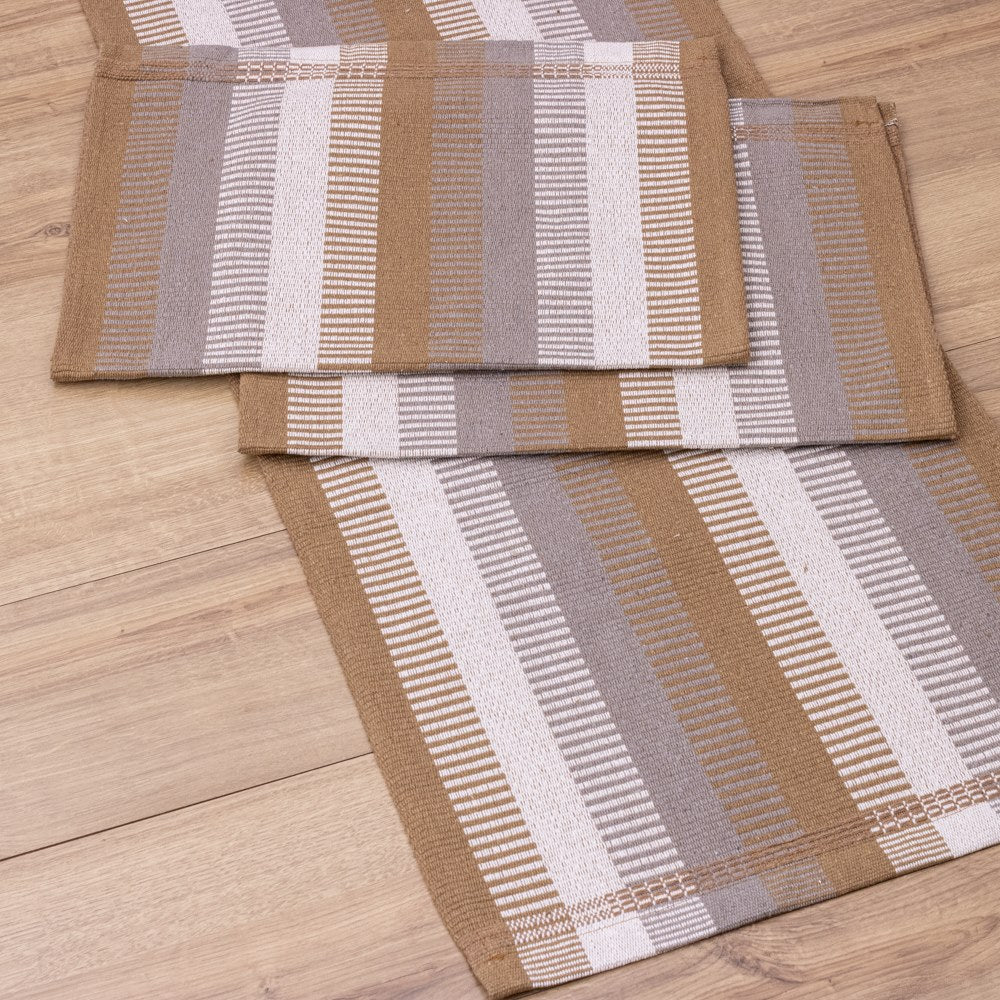 Jogo de Passadeira Zurick Listrado com 3 peças - Bege Acinzentado