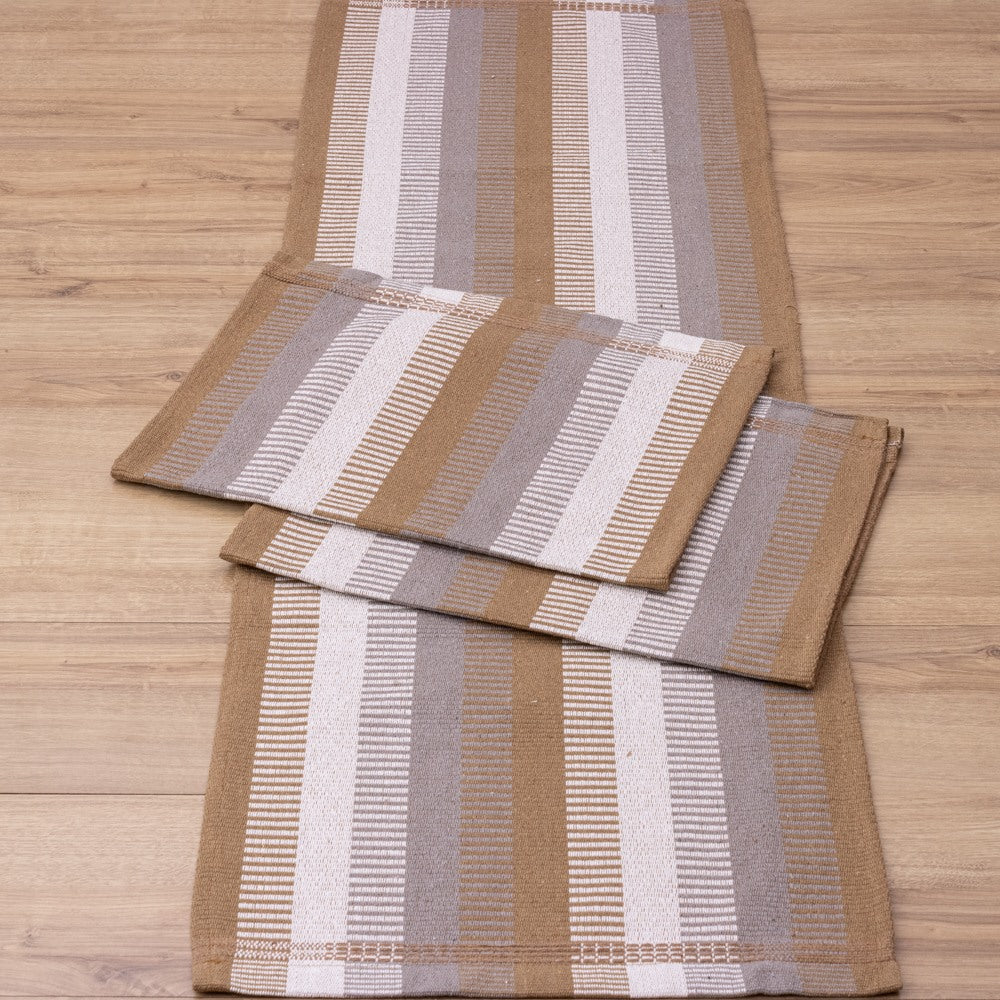 Jogo de Passadeira Zurick Listrado com 3 peças - Bege Acinzentado