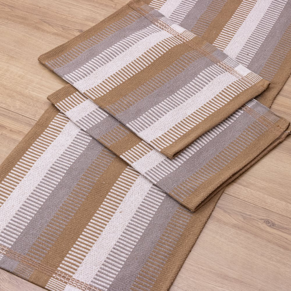 Jogo de Passadeira Zurick Listrado com 3 peças - Bege Acinzentado