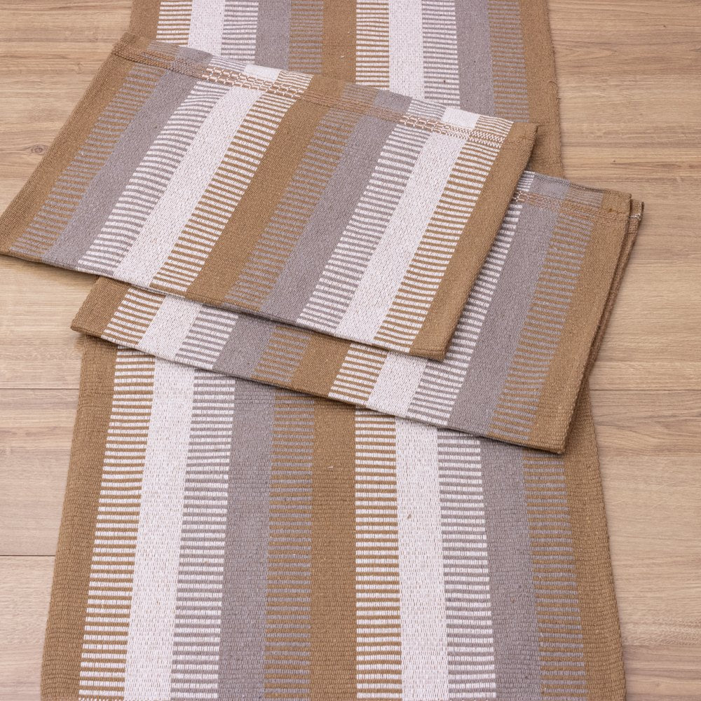 Jogo de Passadeira Zurick Listrado com 3 peças - Bege Acinzentado