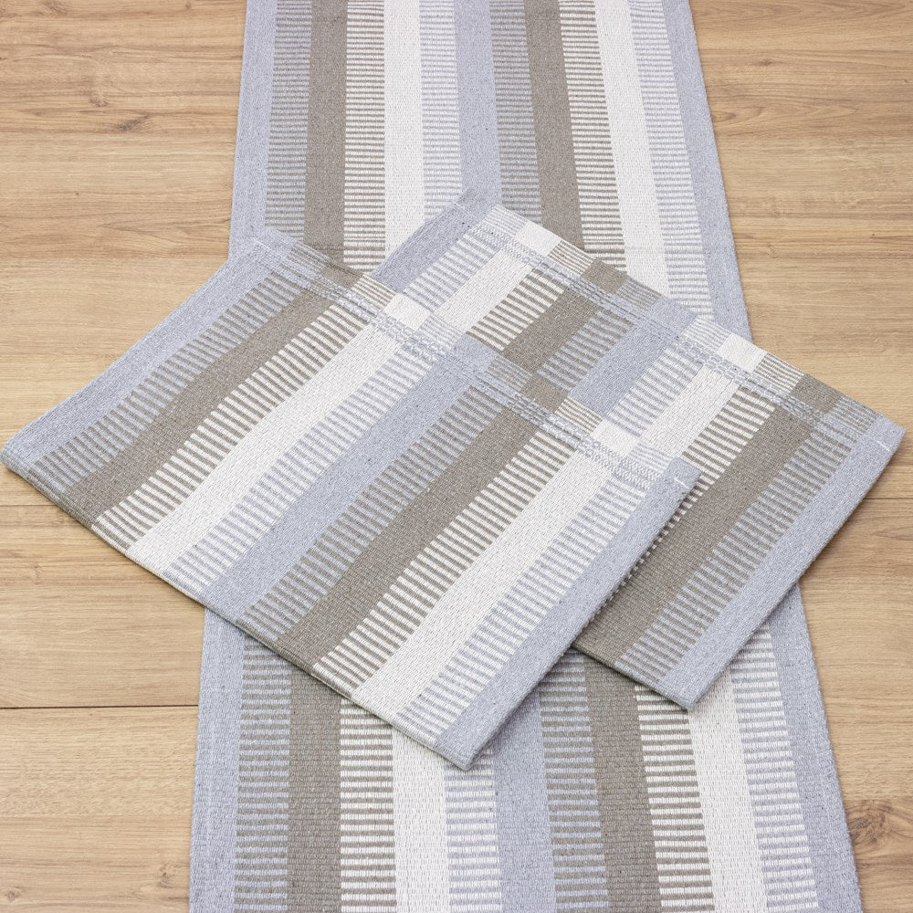 Jogo de Passadeira Zurick Listrado com 3 peças - Cinza Claro