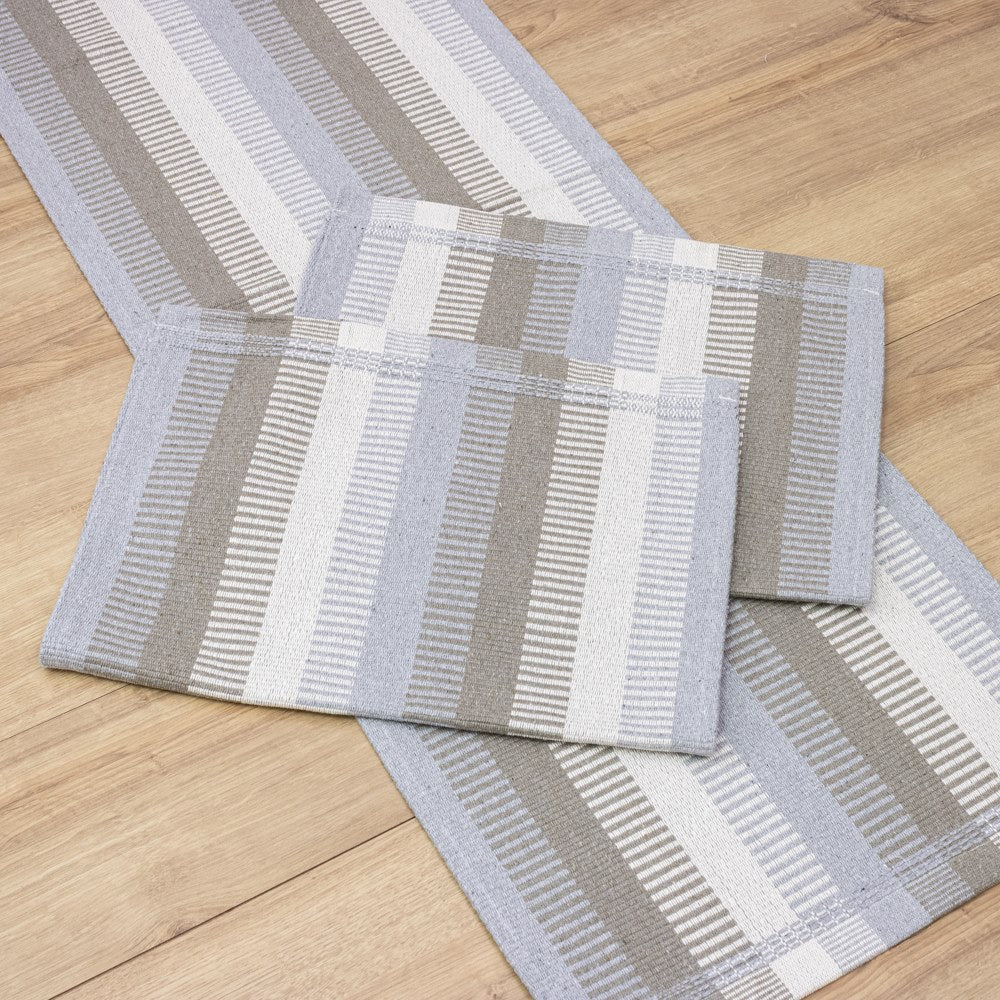 Jogo de Passadeira Zurick Listrado com 3 peças - Cinza Claro