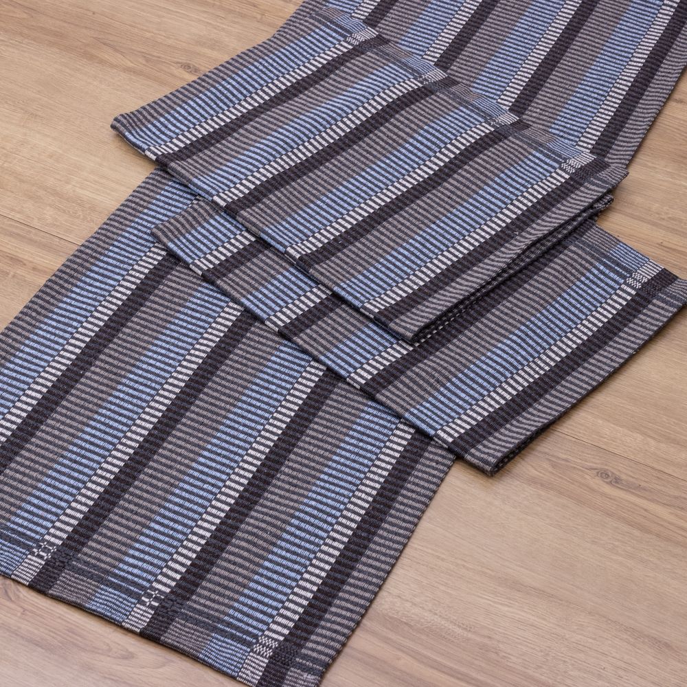 Jogo de Passadeira Zurick Listrado com 3 peças - Cinza, Preto e Azul