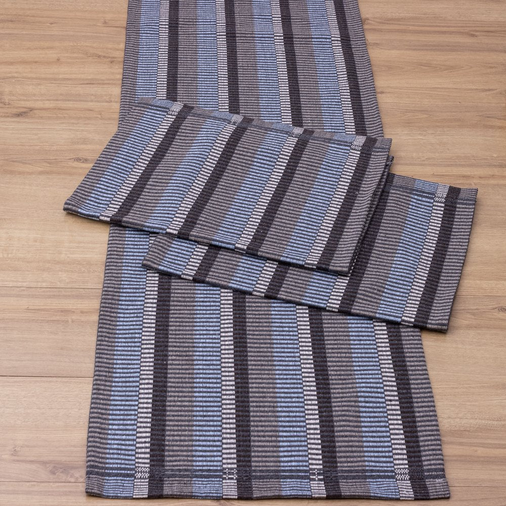 Jogo de Passadeira Zurick Listrado com 3 peças - Cinza, Preto e Azul