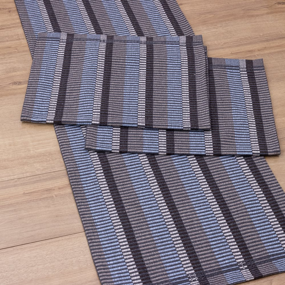 Jogo de Passadeira Zurick Listrado com 3 peças - Cinza, Preto e Azul