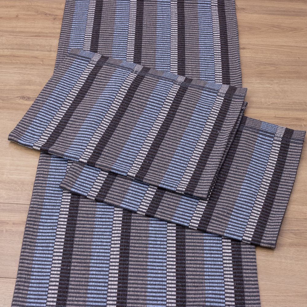 Jogo de Passadeira Zurick Listrado com 3 peças - Cinza, Preto e Azul