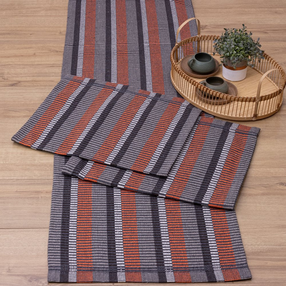 Jogo de Passadeira Zurick Listrado com 3 peças - Cinza, Preto e Vermelho