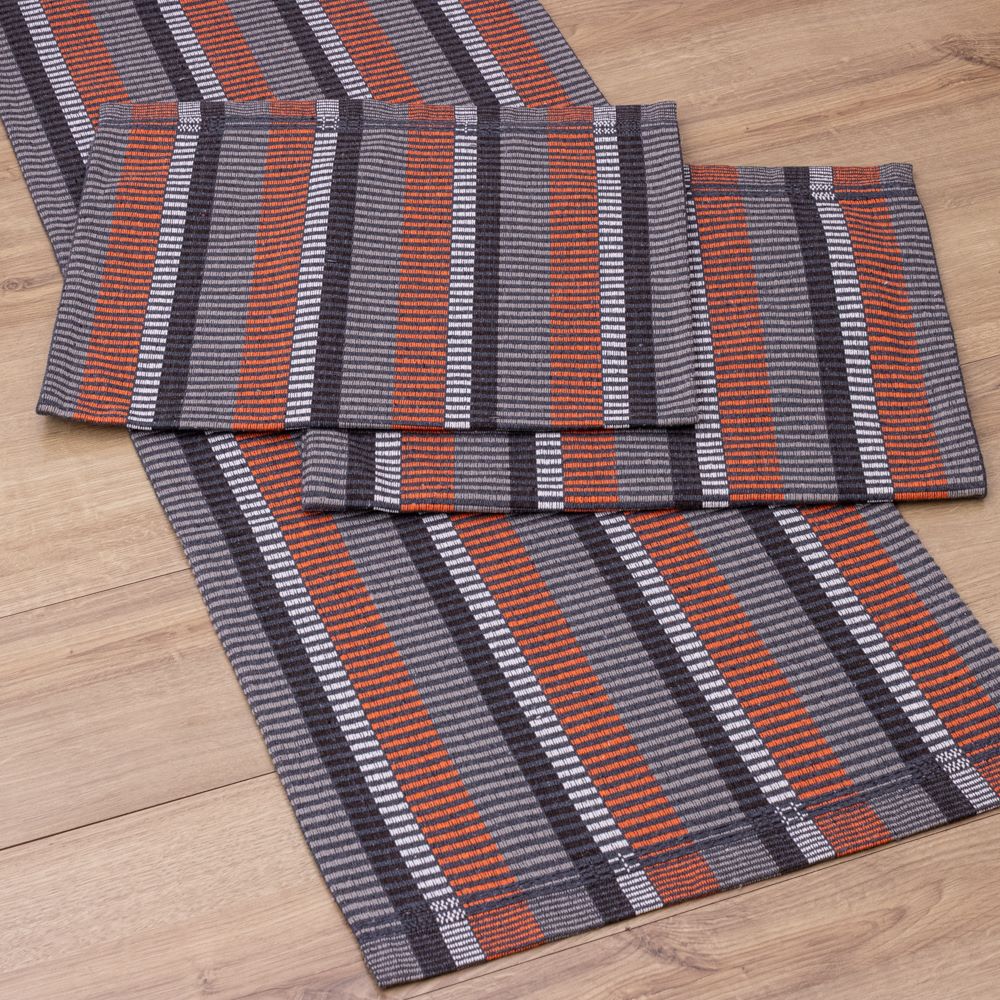 Jogo de Passadeira Zurick Listrado com 3 peças - Cinza, Preto e Vermelho