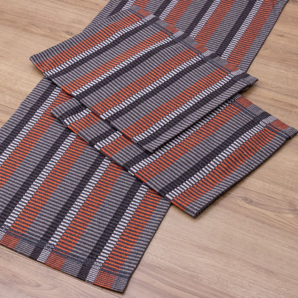 Jogo de Passadeira Zurick Listrado com 3 peças - Cinza, Preto e Vermelho