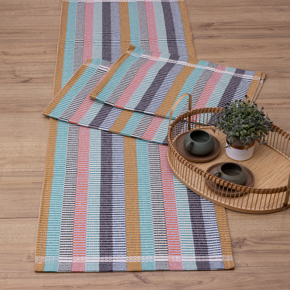 Jogo de Passadeira Zurick Listrado com 3 peças - Colorido (N)