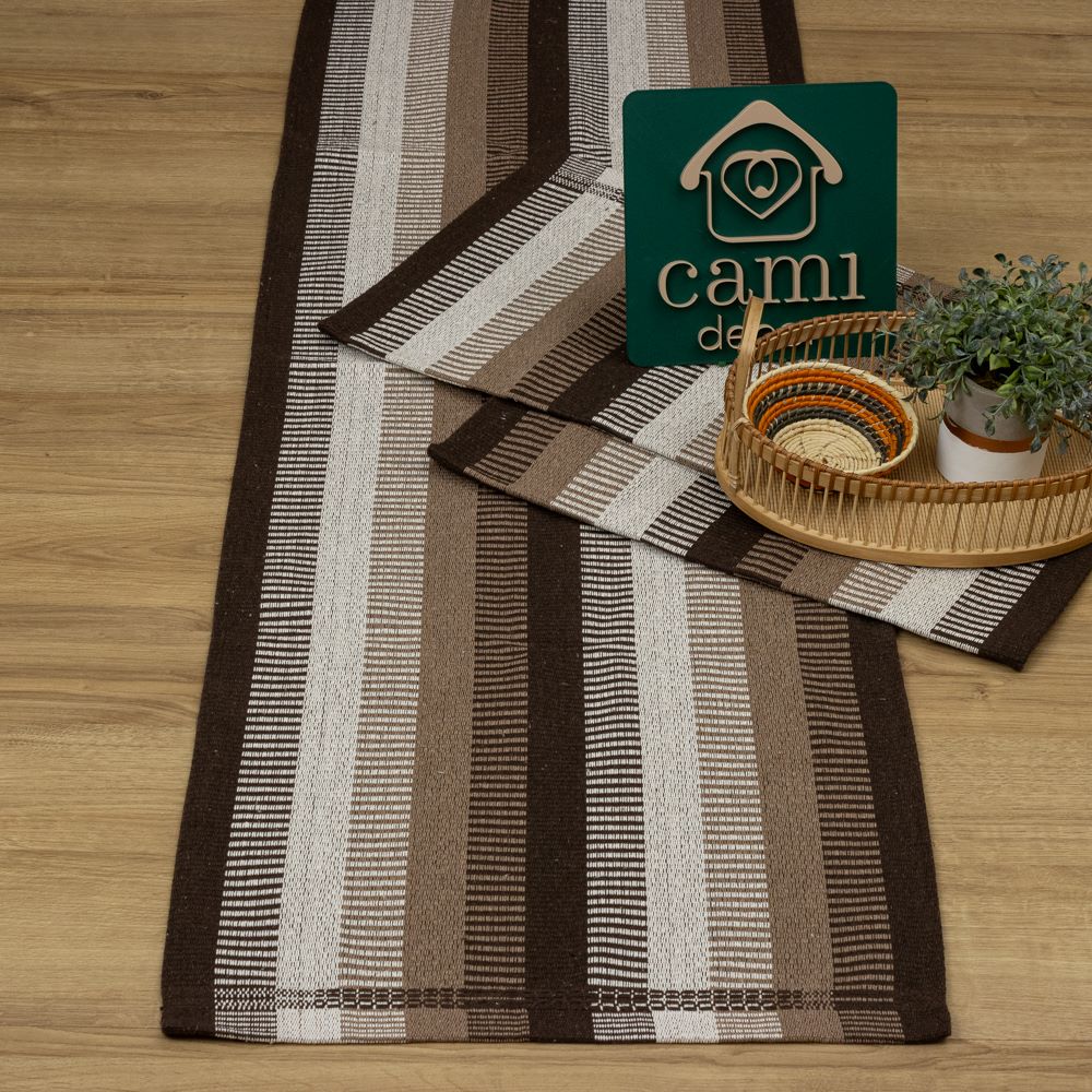 Jogo de Passadeira Zurick Listrado com 3 peças - Marrom