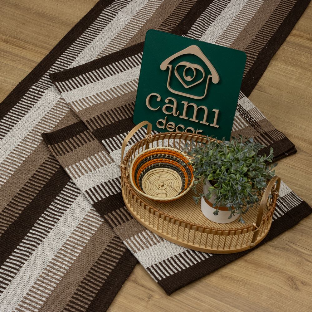 Jogo de Passadeira Zurick Listrado com 3 peças - Marrom