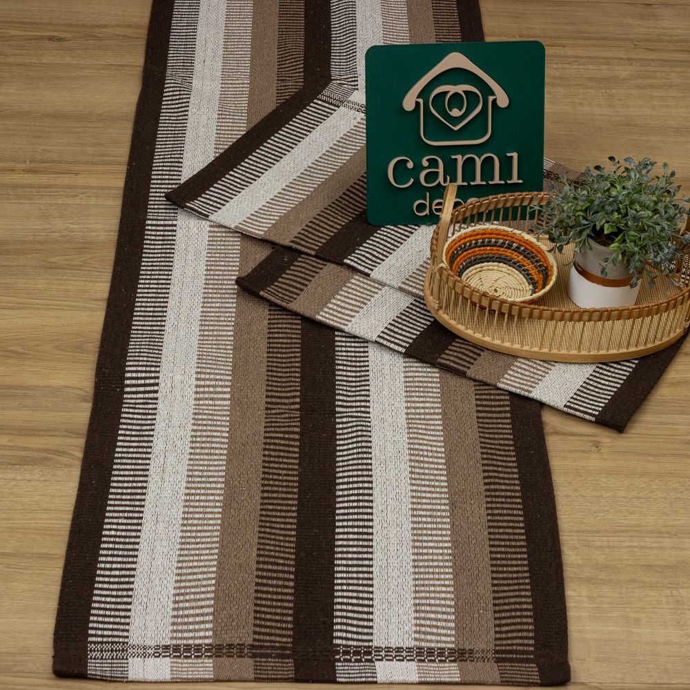 Jogo de Passadeira Zurick Listrado com 3 peças - Marrom