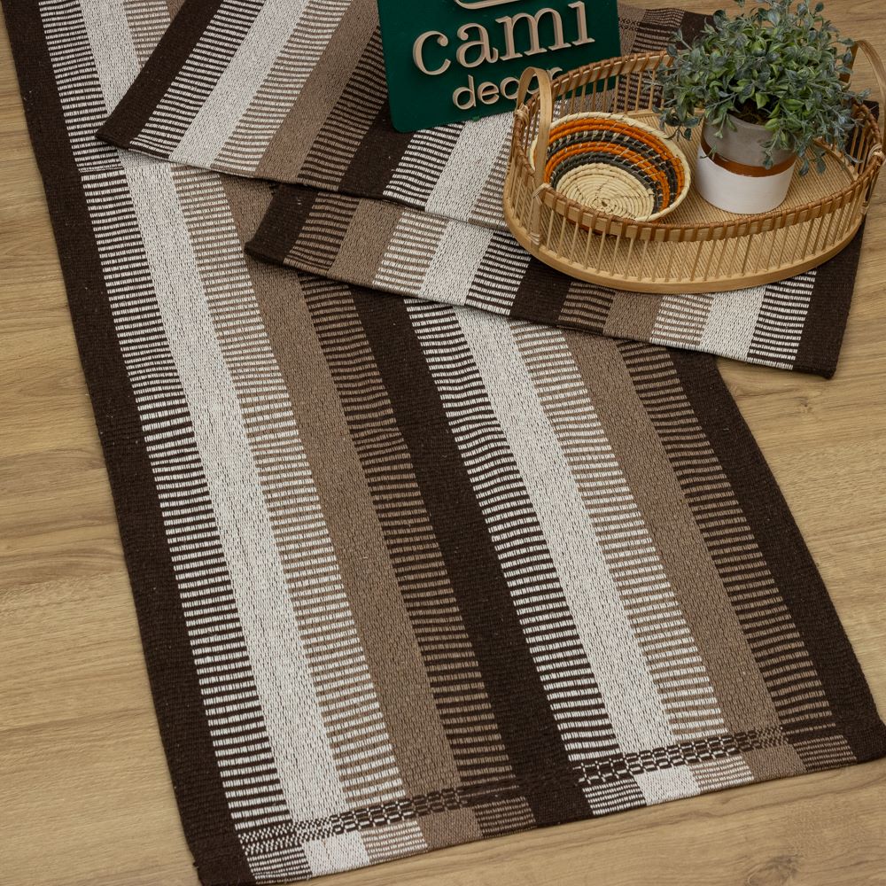 Jogo de Passadeira Zurick Listrado com 3 peças - Marrom