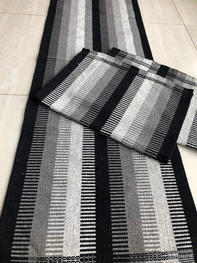 Jogo de Passadeira Zurick Listrado com 3 peças - Preto