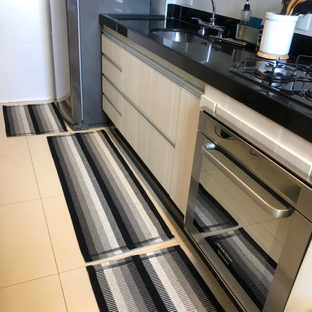 Jogo de Passadeira Zurick Listrado com 3 peças - Preto