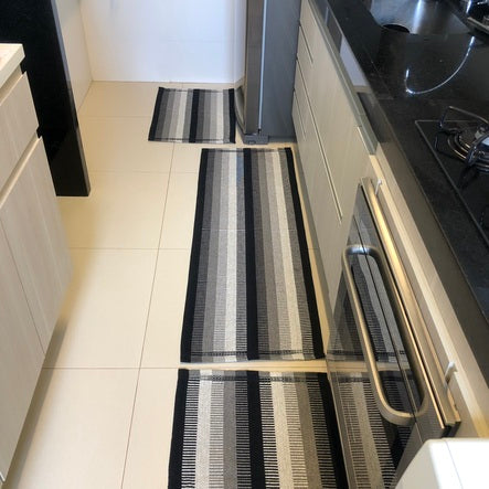 Jogo de Passadeira Zurick Listrado com 3 peças - Preto