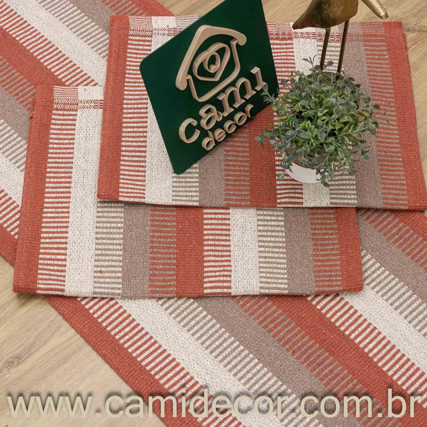 Jogo de Passadeira Zurick Listrado com 3 peças - Terracota