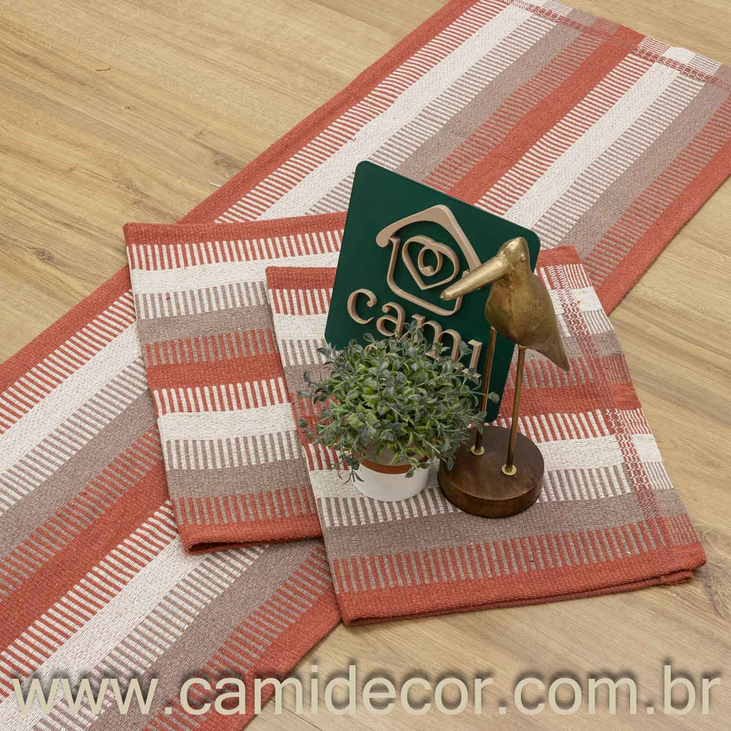 Jogo de Passadeira Zurick Listrado com 3 peças - Terracota