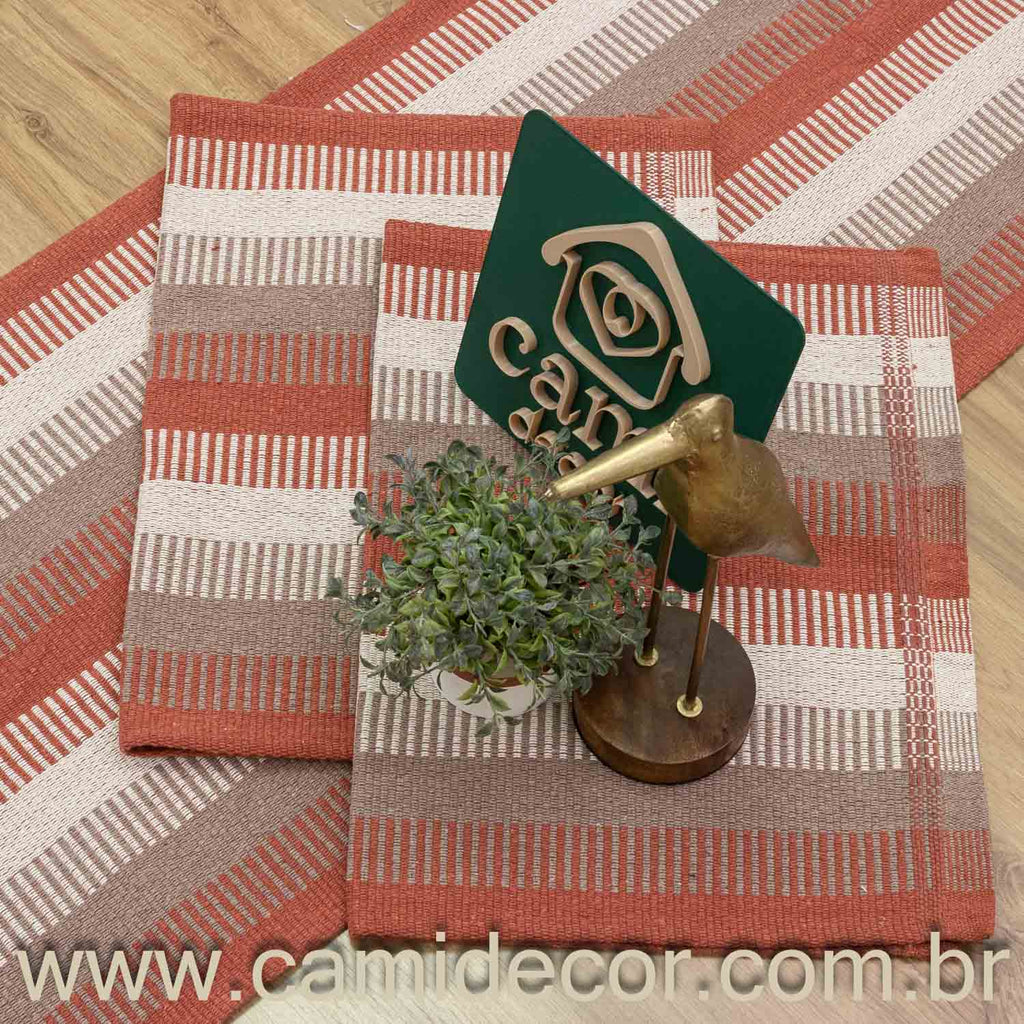 Jogo de Passadeira Zurick Listrado com 3 peças - Terracota