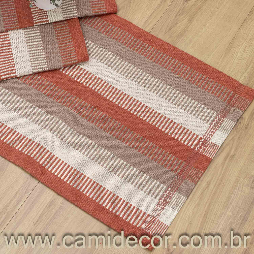 Jogo de Passadeira Zurick Listrado com 3 peças - Terracota