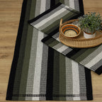 Jogo de Passadeira Zurick Listrado com 3 peças - Preto e Verde