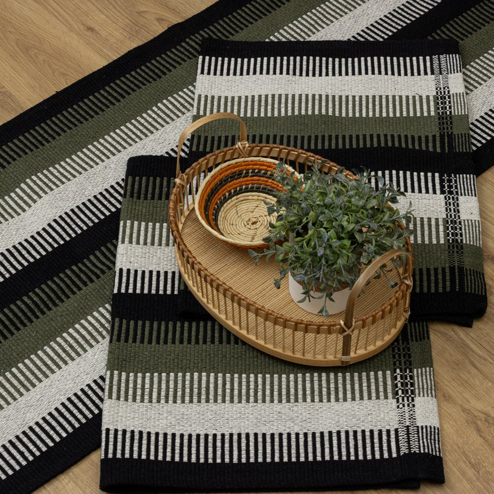 Jogo de Passadeira Zurick Listrado com 3 peças - Preto e Verde