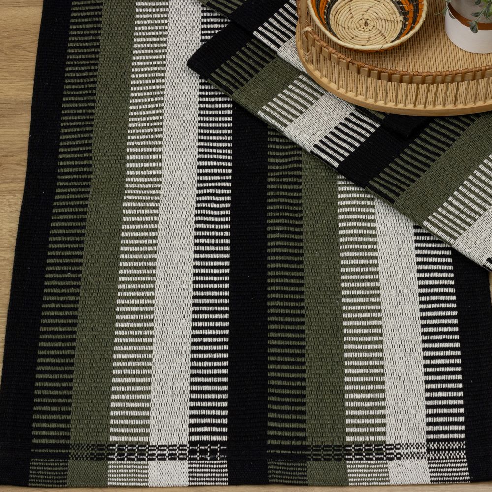 Jogo de Passadeira Zurick Listrado com 3 peças - Preto e Verde