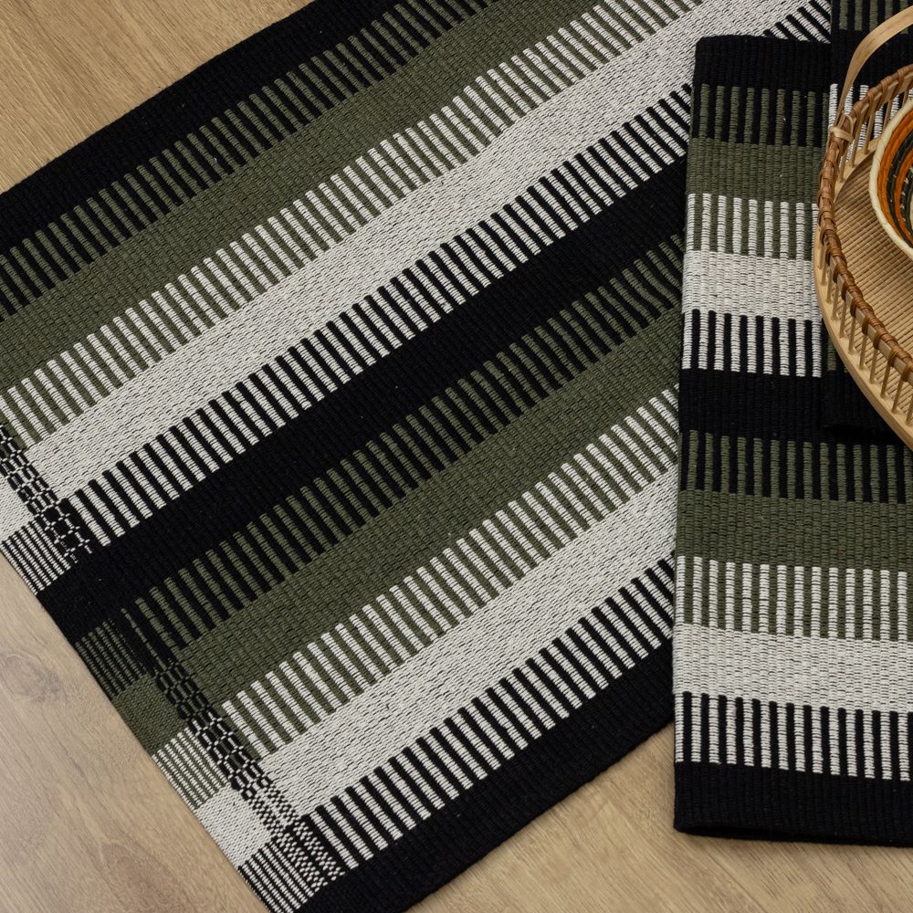 Jogo de Passadeira Zurick Listrado com 3 peças - Preto e Verde