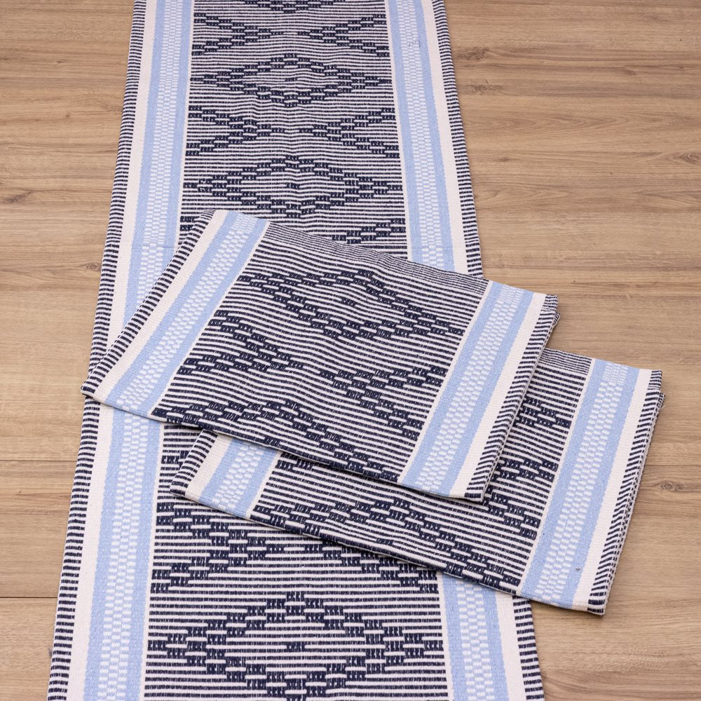 Jogo de Passadeira Zurick Zig Zag com 3 peças - Azul Claro e Escuro