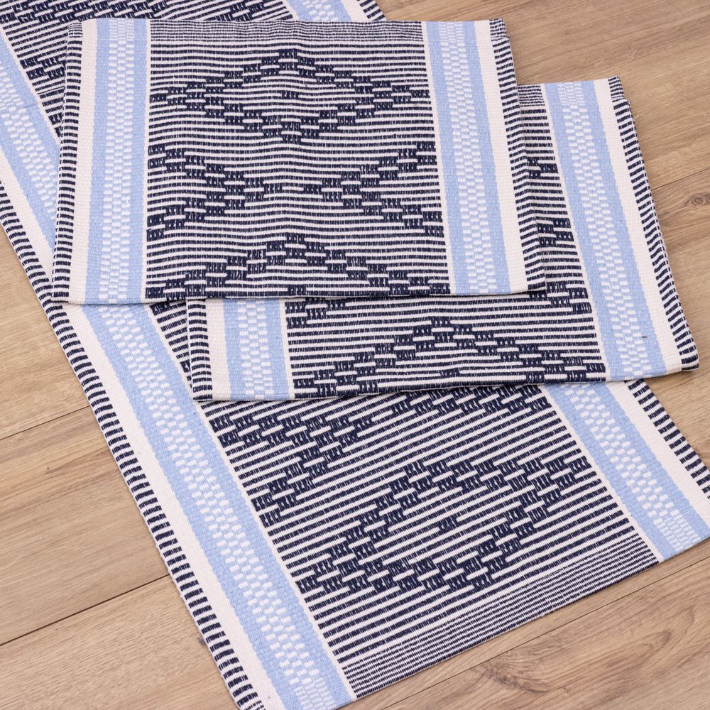 Jogo de Passadeira Zurick Zig Zag com 3 peças - Azul Claro e Escuro