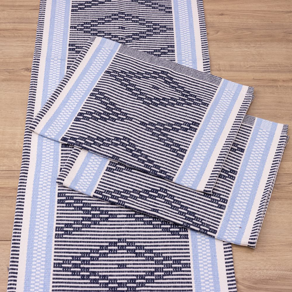 Jogo de Passadeira Zurick Zig Zag com 3 peças - Azul Claro e Escuro