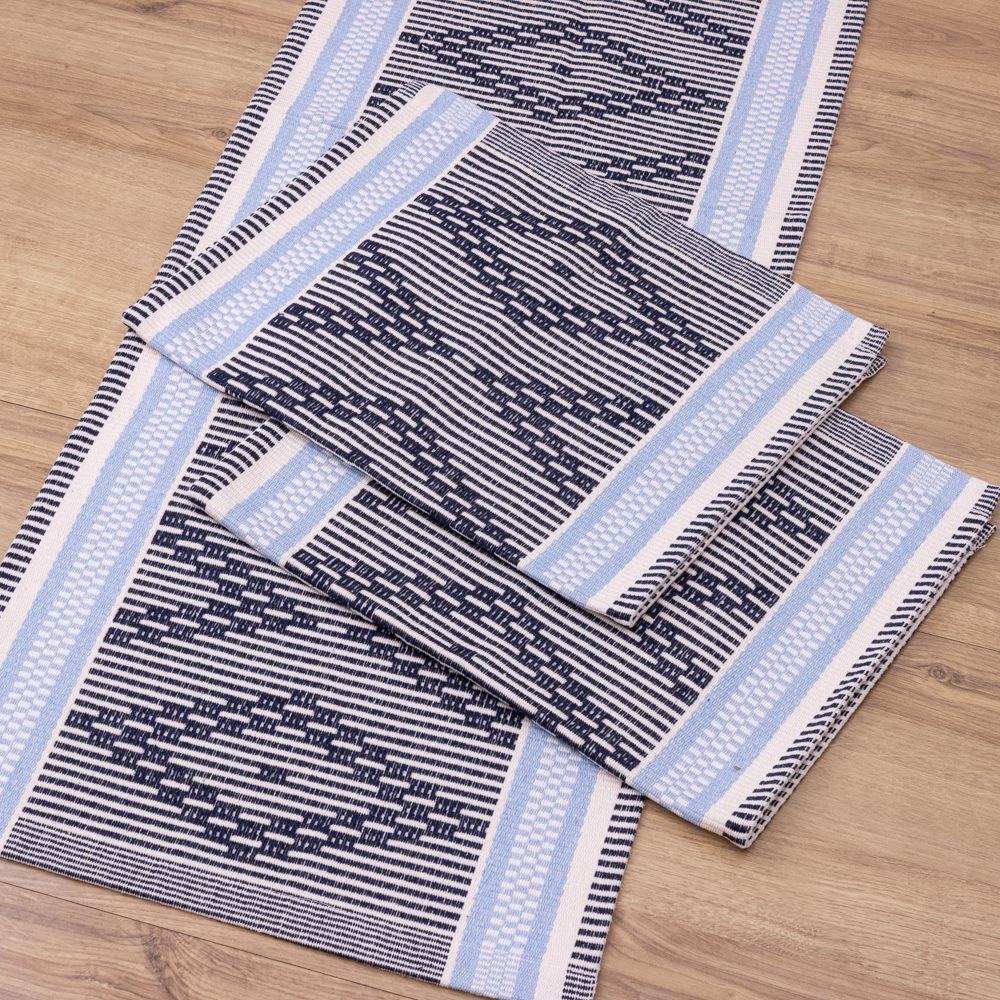 Jogo de Passadeira Zurick Zig Zag com 3 peças - Azul Claro e Escuro