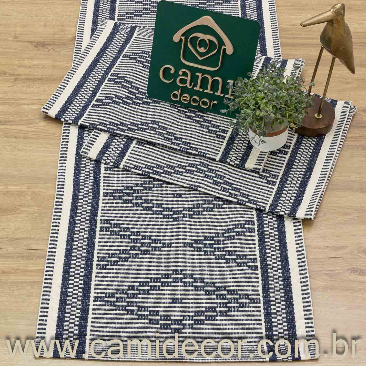 Jogo de Passadeira Zurick Zig Zag com 3 peças - Azul Marinho