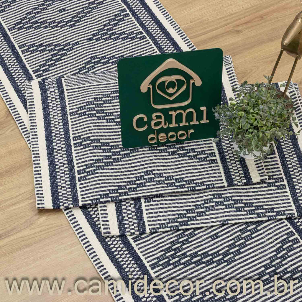 Jogo de Passadeira Zurick Zig Zag com 3 peças - Azul Marinho