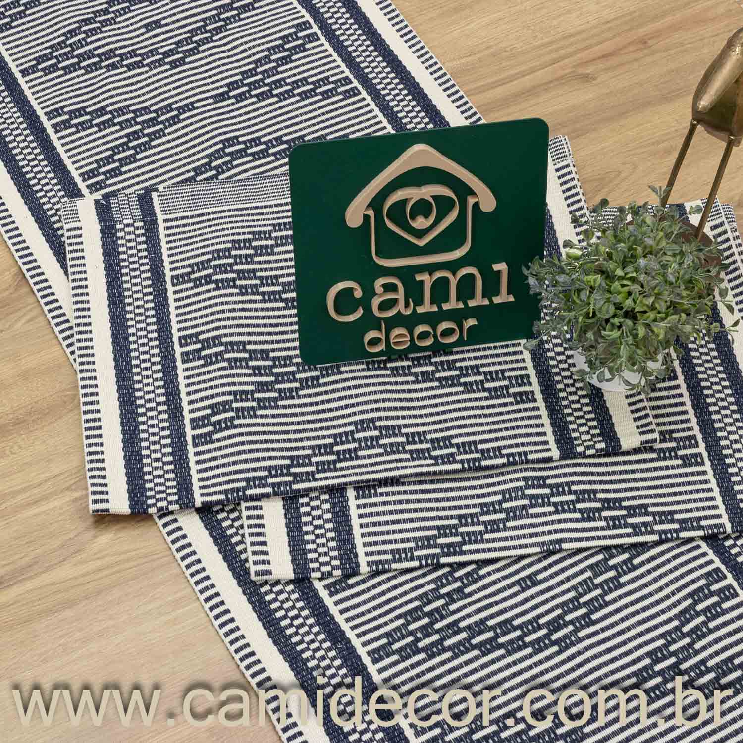 Jogo de Passadeira Zurick Zig Zag com 3 peças - Azul Marinho