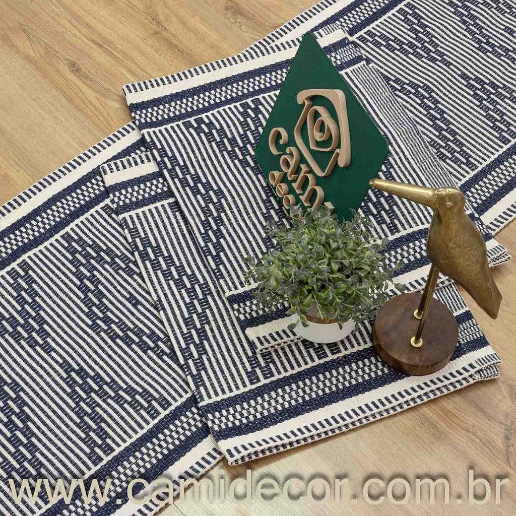 Jogo de Passadeira Zurick Zig Zag com 3 peças - Azul Marinho