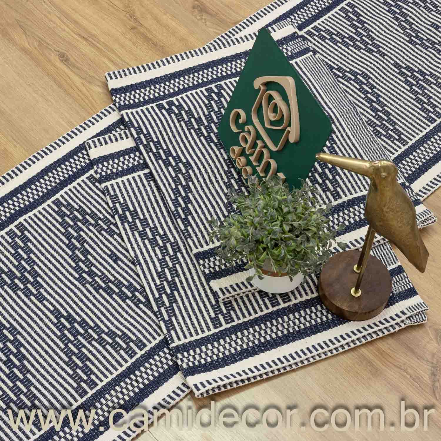 Jogo de Passadeira Zurick Zig Zag com 3 peças - Azul Marinho