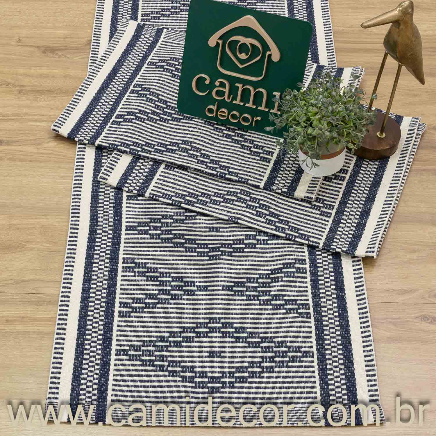 Jogo de Passadeira Zurick Zig Zag com 3 peças - Azul Marinho