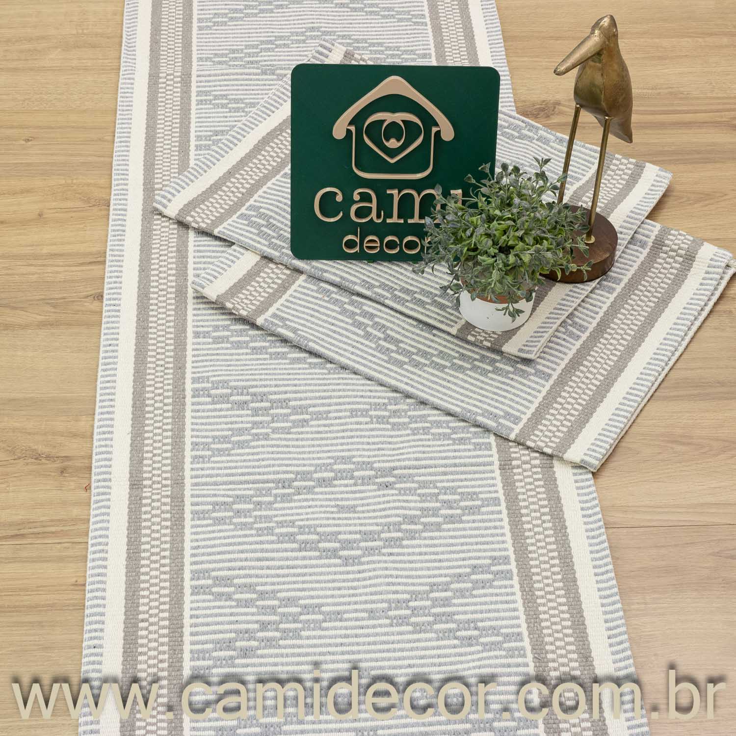 Jogo de Passadeira Zurick Zig Zag com 3 peças - Cinza Claro