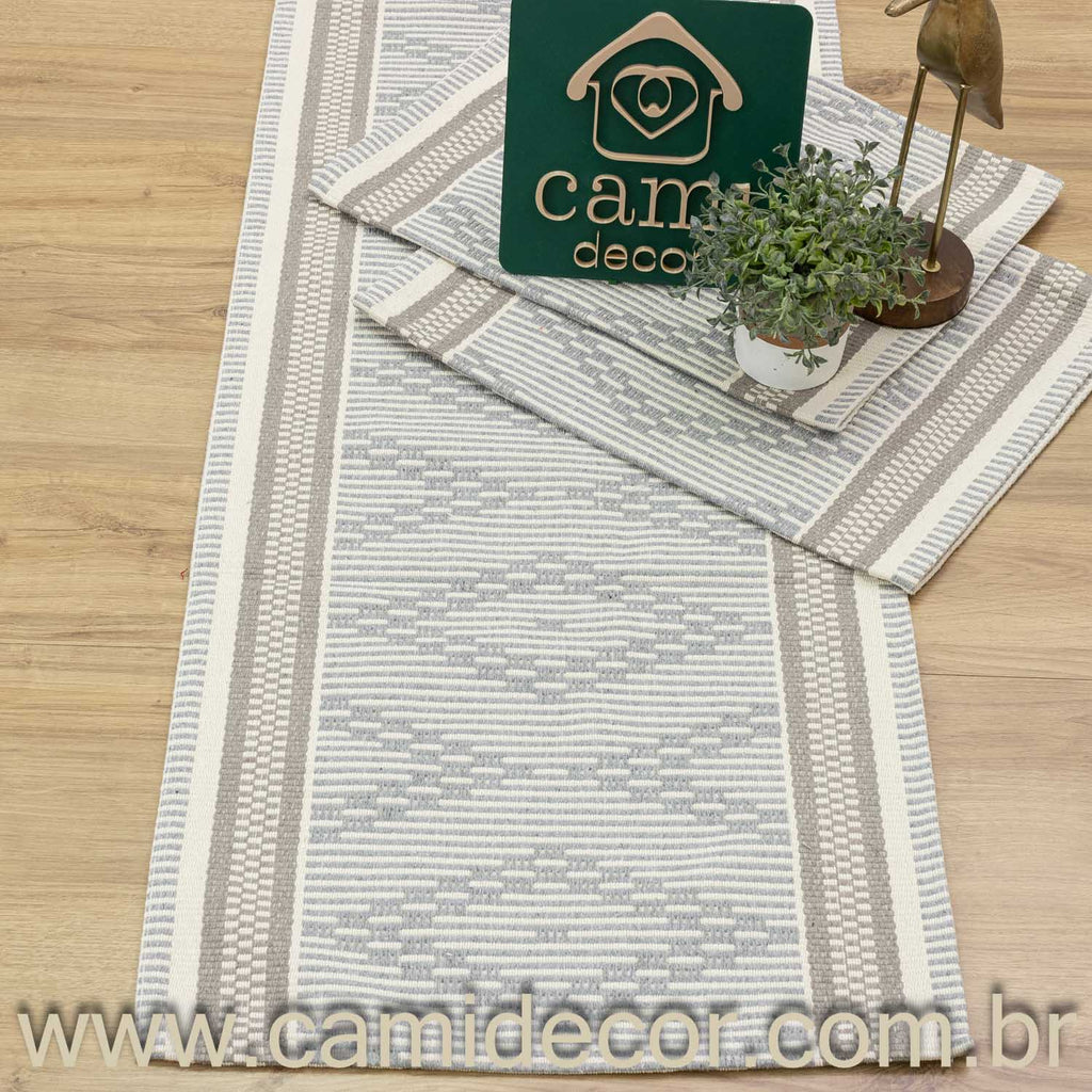 Jogo de Passadeira Zurick Zig Zag com 3 peças - Cinza Claro