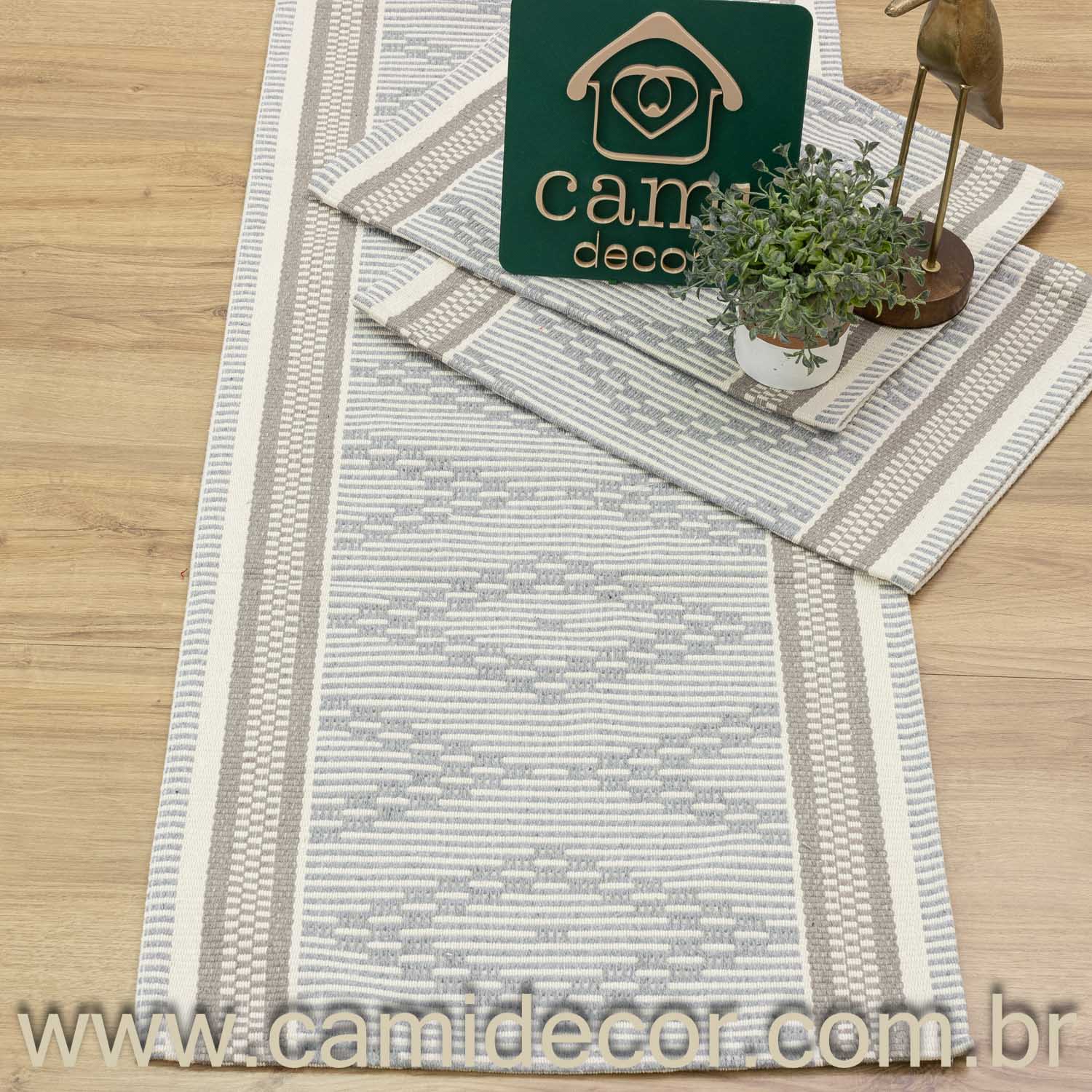 Jogo de Passadeira Zurick Zig Zag com 3 peças - Cinza Claro