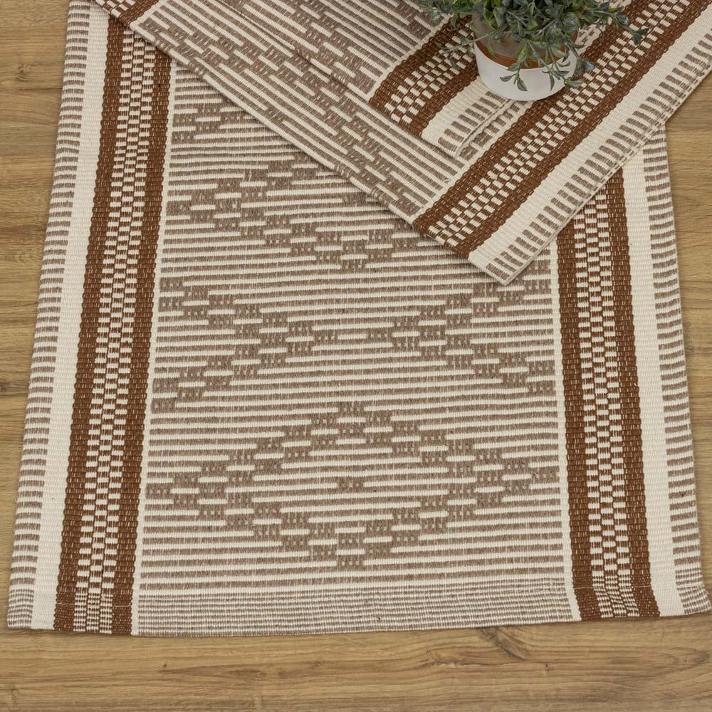 Jogo de Passadeira Zurick Zig Zag com 3 peças - Marrom Claro e Nude