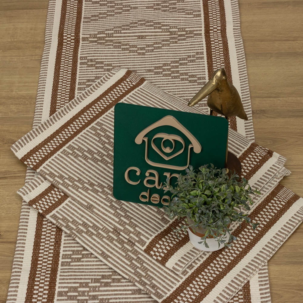 Jogo de Passadeira Zurick Zig Zag com 3 peças - Marrom Claro e Nude