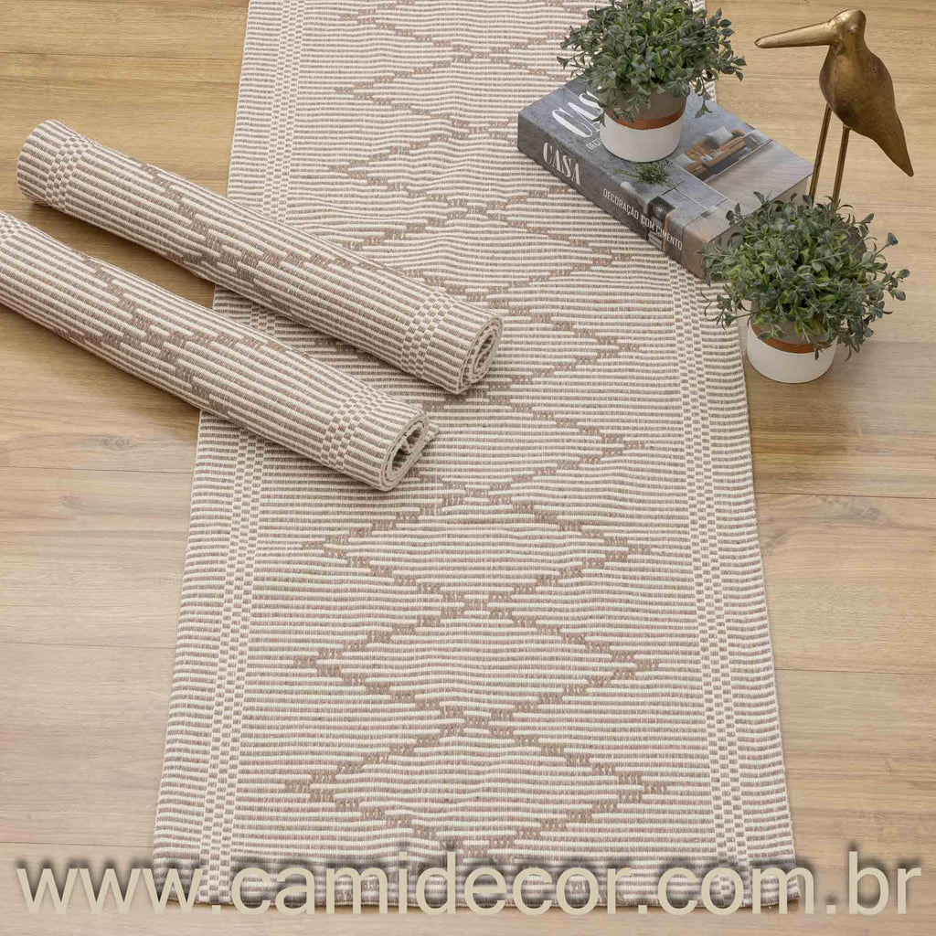 Jogo de Passadeira Zurick Zig Zag com 3 peças - Nude