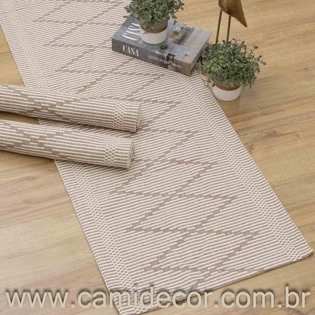 Jogo de Passadeira Zurick Zig Zag com 3 peças - Nude